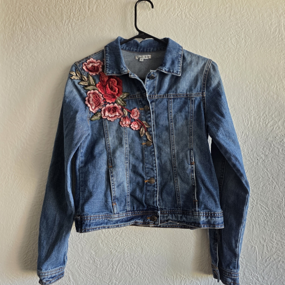 Floral Embroidered Blue Denim Jacket